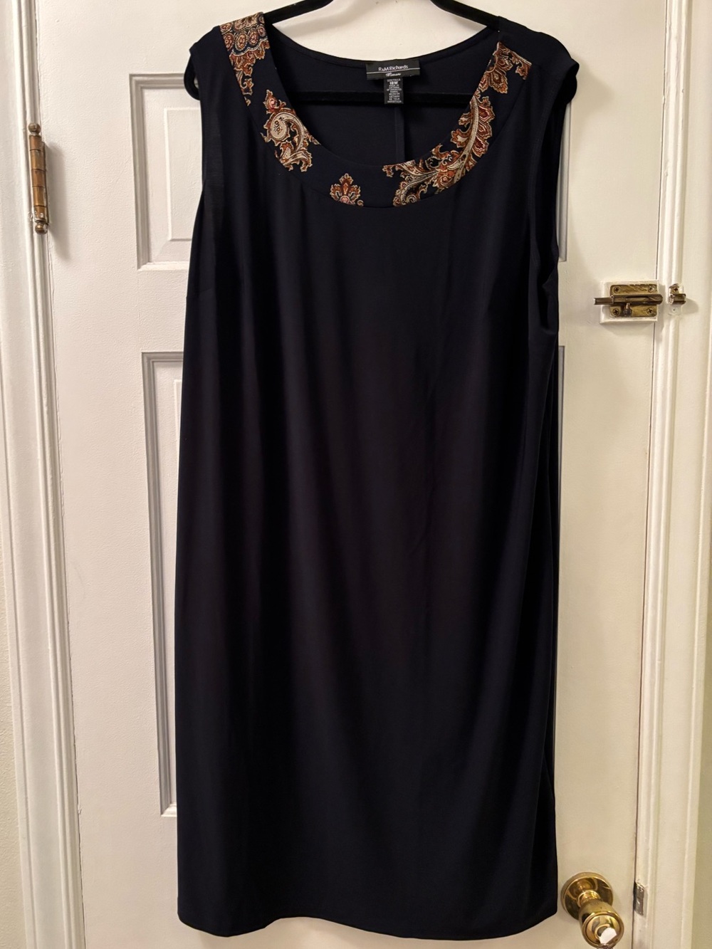 R&M Richards Navy Sleeveless Dress with Paisley Embroidered Neckline
18W